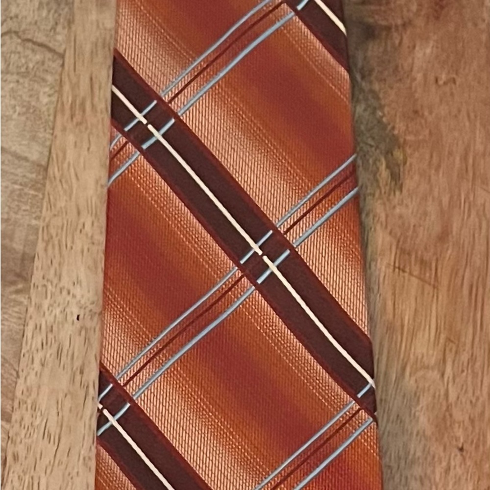 JOS A. BANK MEN’S RUST, BROWN, BLUE, & WHITE 100% SILK NECKTIE/PRE-OWNED/AUTUMN!